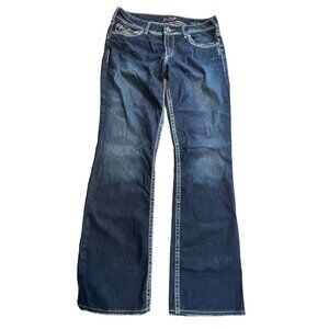 Silver Jeans Size 17 Suki 31x32 Medium Wash Slim Cut Boot Cut‎ Distressed Design